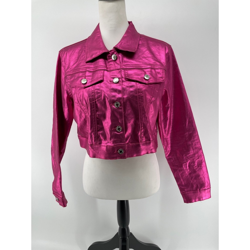 Tesoro Metallic Pink Crop Jacket Womens Medium Western Boho Glam Cowgirl 80s